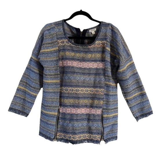 Lucky Brand Fringe Escape Boho Woven Embroidery Tapestry Knit Sweater Size XS - Picture 2 of 10
